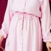 Belted Shirt Collar Long Tunic Two-Piece Set Pink - immagine 4