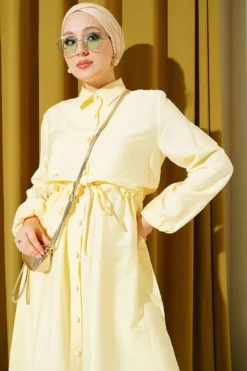 Alternative view of Belted Shirt Collar Long Tunic Two-Piece Set Yellow