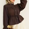 Belted Ankle-Elastic Short Shirt Brown