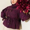 Belted Ankle-Elastic Short Shirt Plum