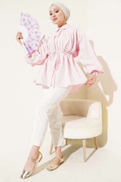 Alternative view of Belted Gathered Detail Shirt Pink
