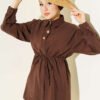 Belted Tunic with Hidden Buttons Modal Shirt Brown