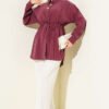 Belted Tunic with Hidden Buttons Modal Shirt Plum – Image 2