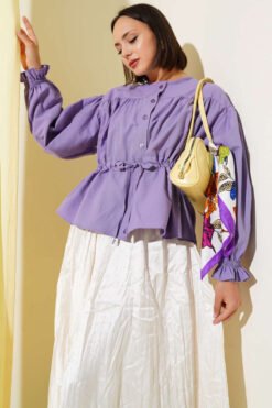 Belted Pleated Short Shirt Lilac