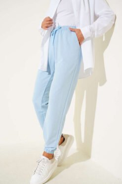 Waist and Ankle Elastic Jogger Pants Baby Blue