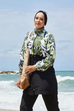 منظر بديل لـ Floral Print Modest Swimwear Khaki