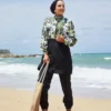 ⁦Floral Print Modest Swimwear Khaki⁩ - الصورة ⁦4⁩