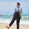 Floral Print Modest Swimwear Indigo