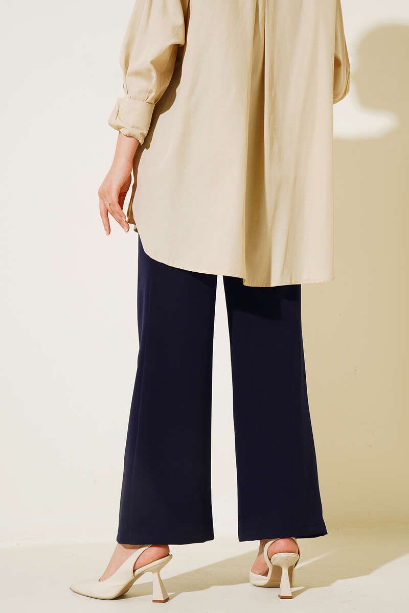 High-Waisted Wide-Leg Pants Navy Blue - Afbeelding 3