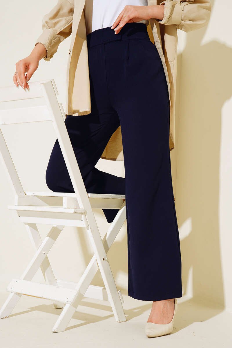 High-Waisted Wide-Leg Pants Navy Blue