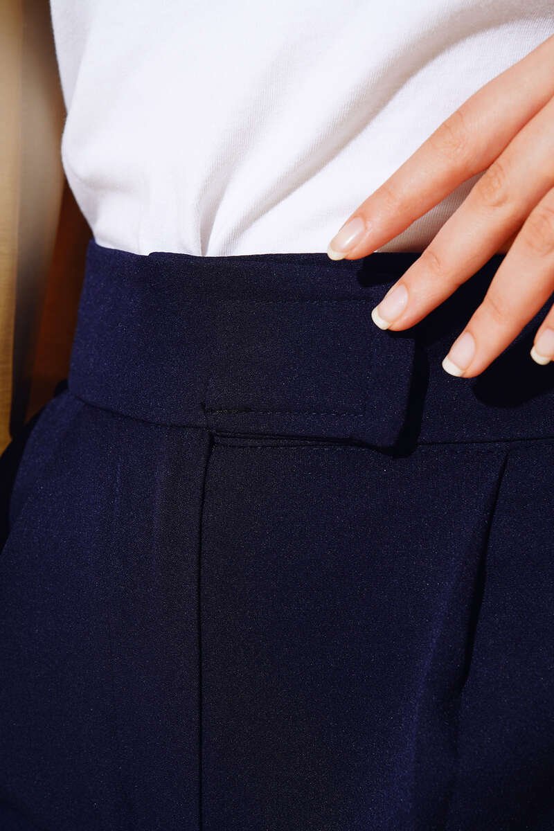 High-Waisted Wide-Leg Pants Navy Blue - Afbeelding 4