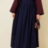 Pleated Skirt with Zippered Waistband Navy Blue