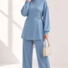 Belted Gold Buckle Tied Lounge Set Baby Blue – Image 2