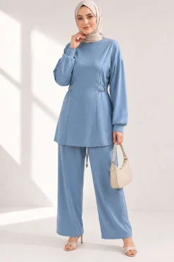 Alternative view of Belted Gold Buckle Tied Lounge Set Baby Blue