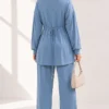 Belted Gold Buckle Tied Lounge Set Baby Blue – Image 4
