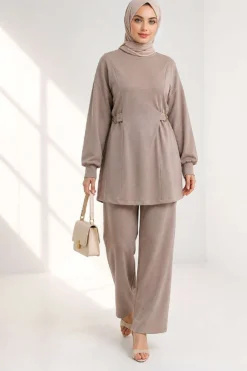 Alternative view of Belted Gold Buckle Tied Lounge Set Beige