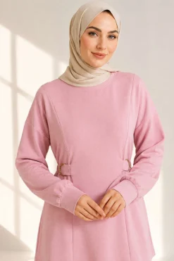 Alternative view of Belted Gold Buckle Tied Lounge Set Pink