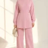 Belted Gold Buckle Tied Lounge Set Pink - Imagen 3