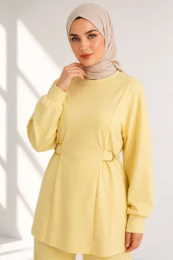 Alternative view of Belted Gold Buckle Tied Lounge Set Yellow