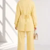 Belted Gold Buckle Tied Lounge Set Yellow - Imagen 4