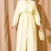 Long Tunic Set with Chest Panel and Tie Belt Yellow