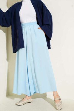 Elastic Waist Detail Loose Pants Blue