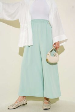 Vue alternative de Elastic Waist Detail Loose Pants Mint