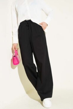 Vista alternativa de Basic Palazzo Pants with Elastic Waistband Black
