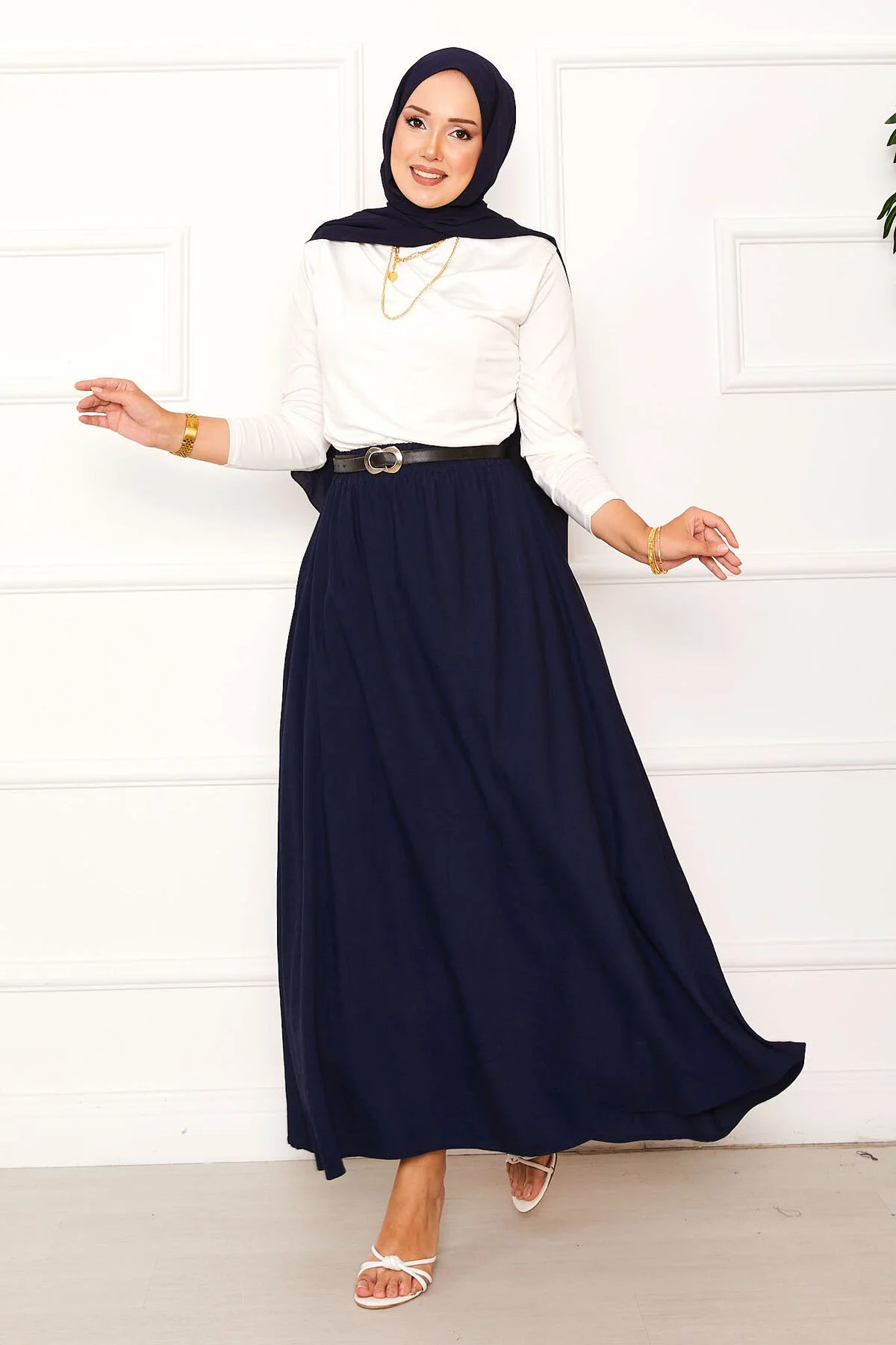 Elastic Waistband Pocket Detail Skirt Navy Blue – Bild 4