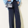 Elastic Waist Pocket Modal Trousers Navy Blue