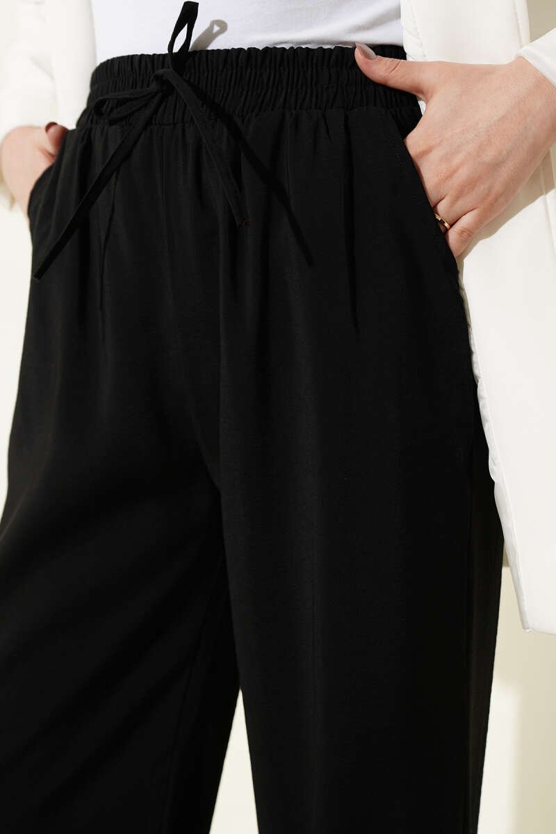 Elastic Waist Pocket Modal Trousers Black - الصورة 4