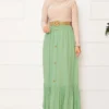 Elastic Waist Button Detail Modest Skirt - الصورة 3