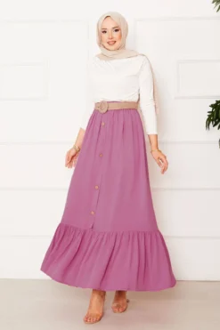 Elastic Waist Button Detail Modest Skirt
