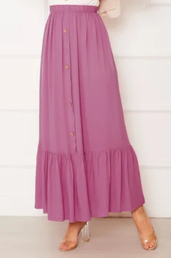 Alternatieve weergave van Elastic Waist Button Detail Modest Skirt