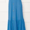 ⁦Elastic Waist Button Detail Modest Skirt Blue⁩ - الصورة ⁦2⁩