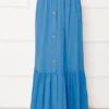 ⁦Elastic Waist Button Detail Modest Skirt Blue⁩ - الصورة ⁦4⁩