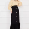 Elastic Waist Button Detail Modest Skirt Black