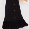 Elastic Waist Button Detail Modest Skirt Black – Image 2