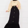 Elastic Waist Button Detail Modest Skirt Black – Image 3