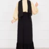Elastic Waist Button Detail Modest Skirt Black – Image 4