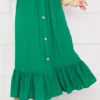 Elastic Waist Button Detail Modest Skirt Emerald - Image 2