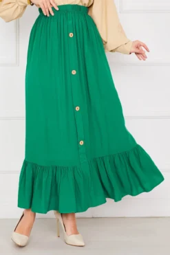 Alternative view of Elastic Waist Button Detail Modest Skirt Emerald
