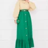 Elastic Waist Button Detail Modest Skirt Emerald - Image 3