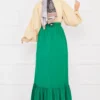 Elastic Waist Button Detail Modest Skirt Emerald - Image 4