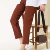 Elastic Waist Slim Fit Trousers Brown