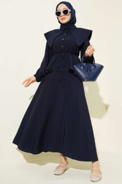Navy Collar Skirt Set Navy Blue