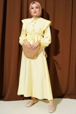 Navy Collar Skirt Set Yellow