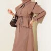 Navy Collar Skirt Set Mink