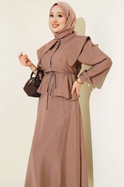 Navy Collar Skirt Set Mink
