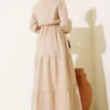 ⁦Waist Elastic Tiered Dress Beige⁩ - الصورة ⁦3⁩